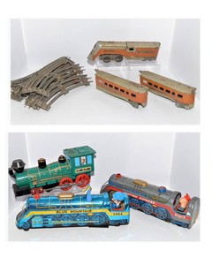 Vintage Tin Toy Trains & Railroad Cars