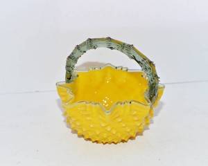 Vintage Yellow Hobnail Art Glass Basket