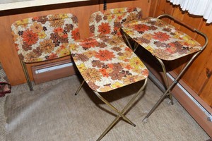 Vintage 1960s1970s Floral TV Tray Tables  Set of Four