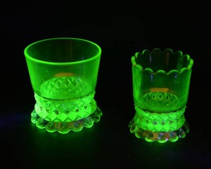 Antique Riverside Glass Works Petticoat VaselineUranium Glass & Coordinating Piece