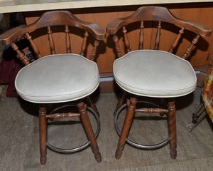 Vintage Swivel Bar Stools with Cushioned Seats  Set of Two