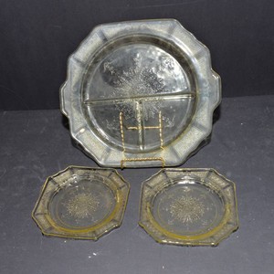 Vintage Yellow Vaseline-Style Glass Plates  Set of Three  UV Reactive