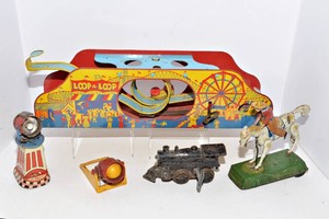 Vintage Tin & Metal Toys Including Firecracker Canyon