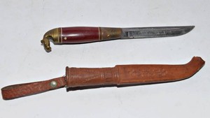 Vintage Finnish Horsehead Puukko Knife with Leather Sheath