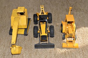 Vintage Yellow John Deere & Backhoe Toy Models  Set of Three