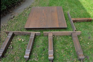 Antique Oak Dining Table with Ornate Carved Legs  43.5 x 43.5