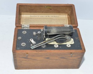 Antique Portable Faradic Battery in Dovetailed Wooden Case  Victorian Electrotherapy Device