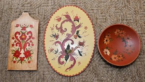 Hand-Painted Norwegian Rosemaled Wall Hangings & Bowl  Three Pieces