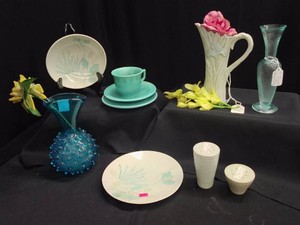 VINTAGE RED WING- BLUE GLASS VASES & MORE
