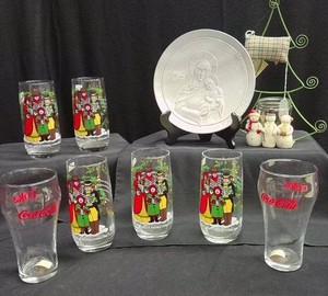 VINTAGE CHRISTMAS THEMED COKE GLASSES - VINTAGE FRANKOMA PLATE & MORE