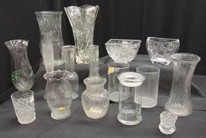 VINTAGE GLASS & CRYSTAL VASE LOT AND MORE