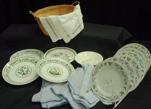 BASKET FULL OF VINTAGE CHINA
