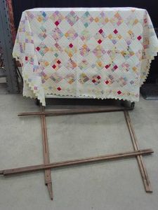 ANTIQUE BABY QUILT FRAME AND VINTAGEANTIQUE HANDMADE QUILT