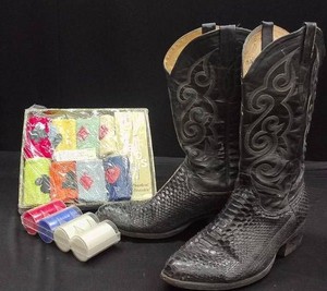 LONGHORN PHYTHON COWBOY BOOTS  VINTAGE POKER CHIPS AND BRIDGE SET