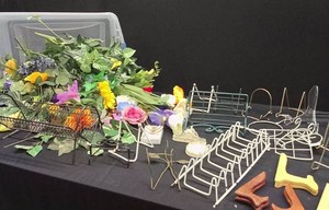 LOTS OF FAUX FLOWERS AND METAL DISPLAYS