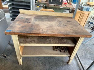 Vintage Industrial Steel Frame Workbench with Wood Top
