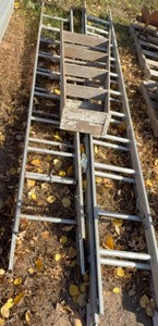 Lot of Aluminum Extension Ladders & Wooden Step Stool
