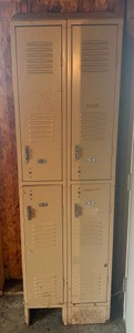 Vintage Industrial Tan Metal Double-Tier Storage Lockers