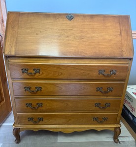 Vintage Solid Wood Drop-Front Secretary Writing Desk