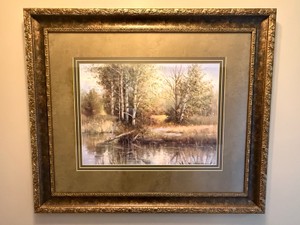 Golden Autumn Reflection  Elegant Ornate Framed Landscape Print