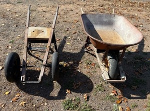 Vintage Industrial Farm Cart & Heavy-Duty Wheelbarrow Set