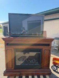 Electric Fireplace Console with Pop-Up TV Lift