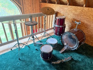 Complete Red Drum Kit with Cymbals & Hardware