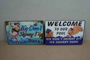 2 Novelty Metal Pool Signs