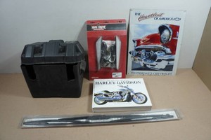Metal Chevy Sign, Battery Box, Wiper and Book