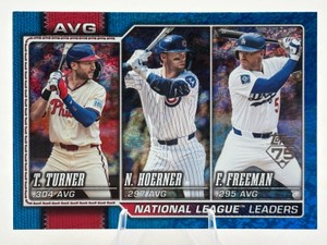 2026 Topps Series 1 National League Batting Average Leaders Blue Foil #151 141150 - Turner  Freeman  Hoerner