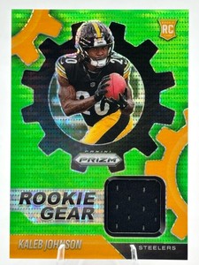 2025 Panini Prizm Rookie Gear Kaleb Johnson Neon Green Pulsar Memorabilia Rookie Card #RGR-JKN