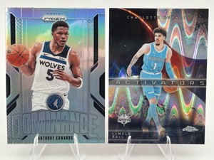 Lot Of 2 Basketball Cards Including 2024-25 Panini Prizm Anthony Edwards Refractor #9 and 2025 Topps Chrome LaMelo Ball Activators Wave Prizm #AC-7