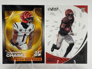 Lot Of 2 JaMarr Chase Football Cards Including 2021 Panini Chronicles Clear Vison Rookie Card #CVR-5 And 2026 Topps All Topps Team #25ATT-6