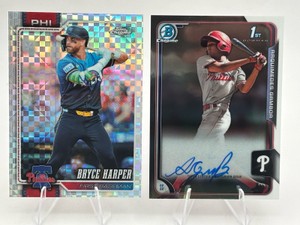 Lot Of 2 Philadelphia Phillies Baseball Cards Including 2015 Bowman Chrome 1st Bowman Arquimedes Gamboa Autograph Card #BCA-AG And 2026 Topps Chrome Bryce Harper X-Fractor #244