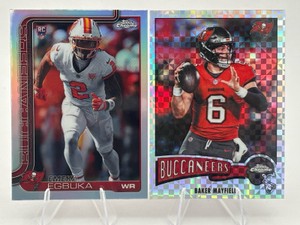 Lot Of 2 Tampa Bay Buccaneers Football Cards Including 2025 Topps Chrome Baker Mayfield X-Fractor #1975-31 And 2025 Topps Chrome Emeka Egbuka Refractor #312 Rookie Card