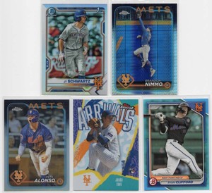 Lot Of 5 New York Mets Baseball Cards Including 2024 Bowman Ryan Clifford Aqua Parallel #BP-1 29499, 2024 Topps Chrome Pete Alonso #269, And More