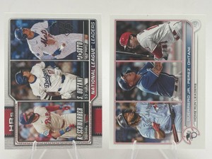 Lot Of 2 Baseball Cards Including 2022 Topps Series 1 League Leaders #48 Featuring Guerrero Jr., Perez, And Ohtani and 2026 Topps Series 1 National League HR Leaders #84 Featuring Soto, Ohtani, and Schwarber