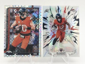 Lot Of 2 Denver Broncos Football Cards Including 2026 Topps Resurgence RJ Harvey Refractor RC #128 And 2025 Topps Chrome Bo Nix X-Fractor #88