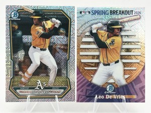 Lot Of 2 Leo De Vries Baseball Cards Including 2026 Bowman Chrome Spring Breakout Mojo Refractor #SB-3 And 2026 Bowman Chrome Mojo Refractor #BCP-170