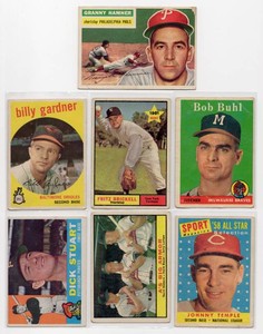 Lot Of 7 Vintage Baseball Cards Including 1958 Topps Johnny Temple All-Star #478, 1960 Topps Dick Stewart #402, And More