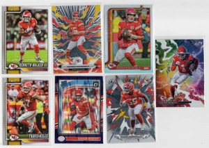Lot Of 7 Kansas City Chiefs Football Cards Including 2024 Panini Donruss Optic Xavier Worthy Purple Shock Rated Rookie #300, 2025 Topps Chrome Patrick Mahomes Refractor #148, And More