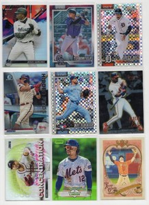Lot Of 9 Assorted Baseball Cards including 2021 Topps Finest Jesus Sanchez Refractor RC #70, 2026 Topps Chrome Max Sherzer X-Fractor #148, And More