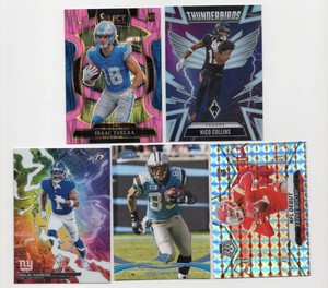 Lot Of 5 Assorted Football Cards Including 2025 Panini Select Concourse Isaac TeSlaa Pink Shock RC #70, 2026 Topps Resurgence Circuit Breakers Malik Nabers #CB-7, And More