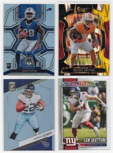 Lot Of 4 Football Cards Including 2022 Panini Mosaic James Cook Refractor #309 Rookie Card, 2023 Donruss Elite Derrick Henry #29, And More