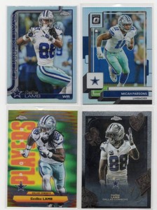 Lot Of 4 Dallas Cowboys Football Cards Including 2025 Topps Chrome Fortune 15 CeeDee Lamb #F15-9, 2022 Panini Donruss Optic Micah Parsons Refractor #56, And More