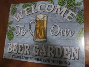Beer Garden metal sign measures 12 x 14 inches