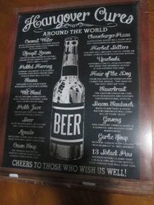 Hangover cure metal sign measures 12 x 14 inches
