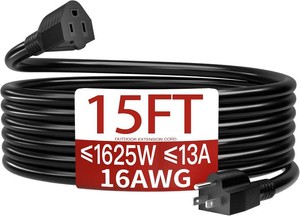 Skrizcable 163 15 FT Outdoor Extension Cord Waterproof, Black Power Cord