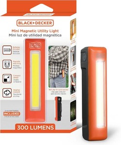 BLACKDECKER LED Work Light, 300 Lumens AA Battery-Powered Utility Light, 3 Brightness Levels & SOS Mode, 2 Magnet Mounts, Pocket Clip, Compact Lightweight & Portable, Weather Resistant, 10 Hour Power