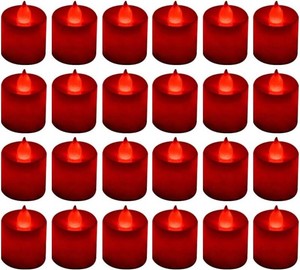LANKER 24 Pack Flameless Led Tea Lights Candles, Flickering Red Candles (Red)
